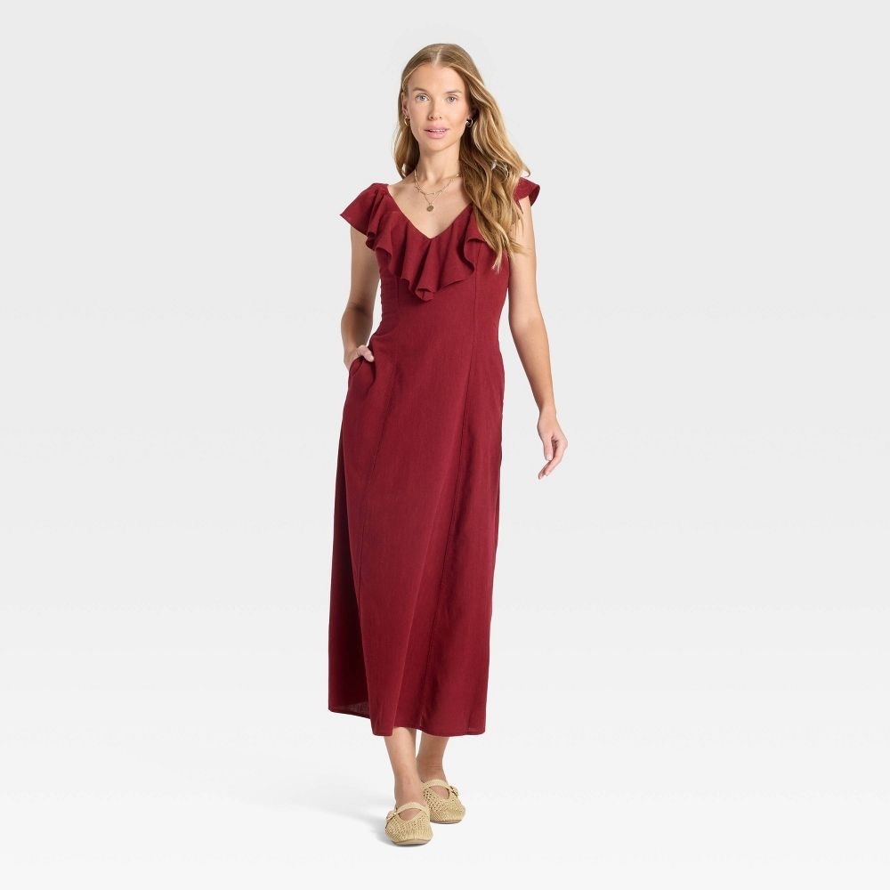 Ruffle Sleeve Maxi A-Line Dress